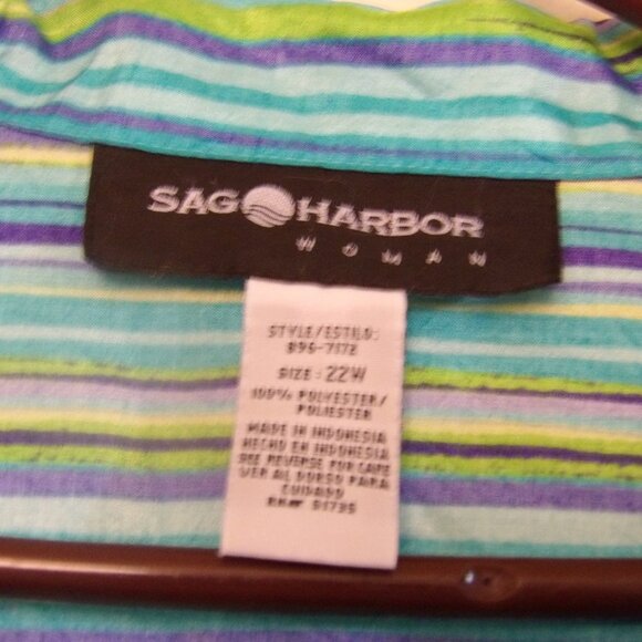 Sag Harbor Woman Blue/Green Stripe Top Sz 22W - Picture 4 of 5